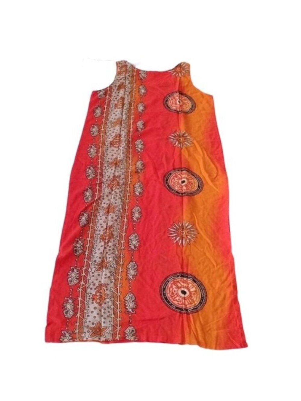 Orange Printed Scoop Neck Long Shift Dress, size Large - Picture 2 of 6